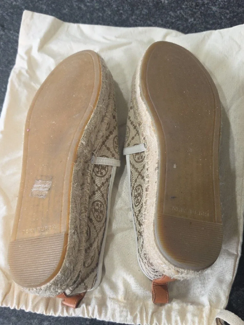 Tory Burch Neutral Logo Canvas Espadrille Flats
